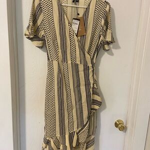 Striped Wrap Dress with Ruffle Hem-tags still on